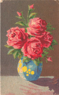 FLEURS PLANTES ARBRE - Fleurs - Bouquet De Roses Rouges Dans Un Vase - Carte Postale Ancienne - Blumen