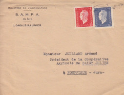 Lettre De La SAPMA Obl. Lons Le Saunier Le 24/1/46 Sur 60c, 2f40 Dulac N° 686, 693 (Tarif Du 1/1/46) Pour Montfleur - 1944-45 Marianne De Dulac