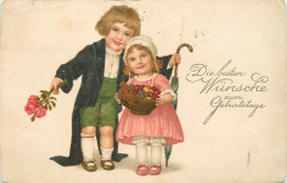 Lovely Drawn Children Birthday Greetings Postcard 1927 - Anniversaire