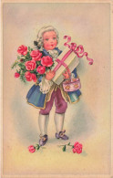 ILLUSTRATEUR - Enfant Avec Des Fleurs Et Un Cadeau - Carte Postale Ancienne - Sin Clasificación