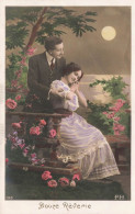 COUPLE - Douce Rêverie - Femme Endormie Adossée à Un Homme - Pleine Lune - Carte Postale Ancienne - Paare