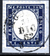 2221. ITALY 1862  20 C.VERY FINE ON PIECE - Oblitérés