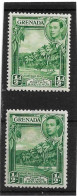 GRENADA 1939 PERF 12½ X 13½ ½d YELLOW - GREEN + ½d BLUE - GREEN SG 153a,153b MOUNTED MINT Cat £20 - Grenade (...-1974)