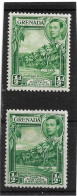 GRENADA 1939 PERF 12½ X 13½ ½d YELLOW - GREEN + ½d BLUE - GREEN SG 153a,153b MOUNTED MINT Cat £20 - Grenada (...-1974)