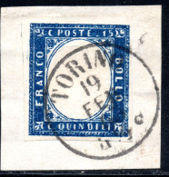 2222. ITALY 1863  15 C.VERY FINE ON PIECE - Gebraucht