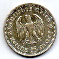 GERMANY - THIRD REICH, 5 Reichs Mark, Silver, Year 1935-A, KM # 86 - 5 Reichsmark