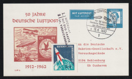 Raketenpost, PP 31/2 Luther, Deutsche Luftpost, Vignette Raketen-Gesellschaft, SoSt Berlin-Zentralflughafen 10.6.1962 - Private Postcards - Mint