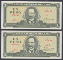 CUBA 1981. BILLETES DE 1 PESO. PAREJA CORRELATIVA. SIN CIRCULAR - Cuba