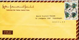 Turkey Air Mail Cover Sent To Denmark Hilton Hotel 8-10-1988 With A Block Of 4 Flowers - Cartas & Documentos