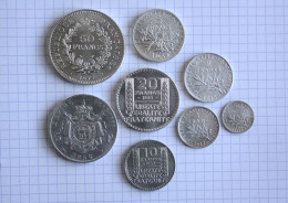 ARGENT : 8 Monnaies Françaises De 1856 à 1977 - Mezclas - Monedas