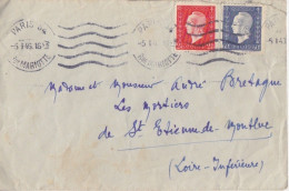 Lettre Obl. Krag Paris 54 Le 5 I 46 Sur 60c, 2f40 Dulac N° 686, 693 (Tarif Du 1/1/46) Pour St Etienne De Montluc - 1944-45 Marianne De Dulac