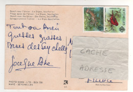 Timbres , Stamps Yvert 379 , 380 " Crustacé : Langouste ; Oiseau : Cardinal  " Sur CP , Carte , Postcard Du 24/03/82 - Seychelles (1976-...)