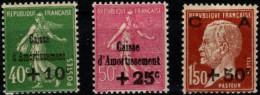 FRANCE - YT N° 253 à 255 "Caisse D'amortissement" 3ème Série. Neuf** LUXE. - 1927-31 Sinking Fund