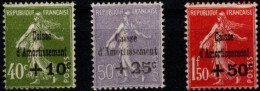 FRANCE - YT N° 275 à 277 "Caisse D'amortissement" 5ème Série. Neuf** LUXE. - 1927-31 Cassa Di Ammortamento