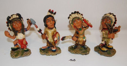 C140 4 Figurines Indiennes - Tribales - Résine - Collection - Other & Unclassified
