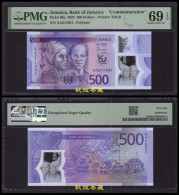 Jamaica 500 Dollars 2023, Polymer, Commemorative, AA Prefix, PMG69 - Giamaica