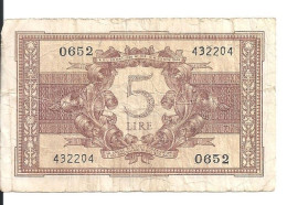 ITALIE 5 LIRE 1944 VG+ P 31 C - Italia – 5 Lire