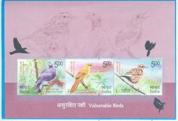 India 2017 Vulnerable Birds Endangered Animal Species Pigeon MINIATURE SHEET MS MNH - Sparrows