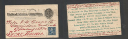 Usa - Stationery. 1898 (2 May) Philadelphia, PA - Bolivia, Sucre. 1c Black Stat Card + 1c Blue Adtl, Rolling Cds. Advert - Sonstige & Ohne Zuordnung