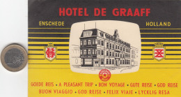 ETIQUETA - STICKER - LUGGAGE LABEL  HOTEL DE GRAAF - ENSCHEDE    PAYS-BAS  HOLLAND - Etiquetas De Hotel