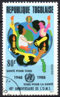 TOGO 1988 - 1v - Used - 40th Anniversary World Health Organization - WHO OMS - Santé Gesundheit Salute Salud Map Maps - OMS