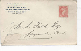 26262) Canada Cover Klocks Mills Ont Closed Post Office Postmark Cancel Tears At Left - Brieven En Documenten