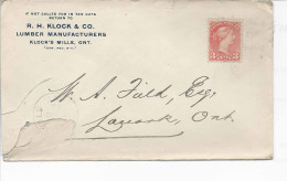 26262) Canada Cover Klocks Mills Ont Closed Post Office Postmark Cancel Tears At Left - Covers & Documents