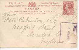 26277) Canada Stationery 1898 Postmark Cancel  - Cartas & Documentos