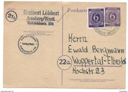 138 - 94 - Entier Postal Avec Affranchissemetn Complémentaire Envoyé De Arnsberg 1946 - Entiers Postaux