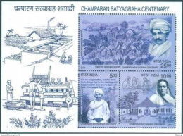 INDIA 2017 Champaran Satyagraha Centenary Mahatma Gandhi Stamps 3v MS MINIATURE SHEET MNH P.O Fresh & Fine - Mahatma Gandhi