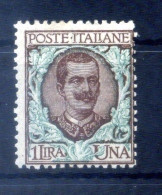 1901 REGNO "Floreale" N.77 MNH ** 1 Lira Bruno E Verde - Ungebraucht