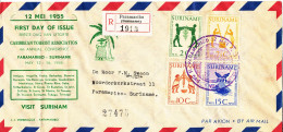 Suriname Registered FDC Air Mail Cover 12-5-1955 Complete Set Of 4 Caribbean Tourist Association With Cachet (the Cover - Suriname ... - 1975