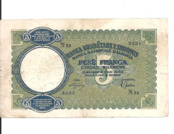 ALBANIE 5 FRANGA ND1939 VF P 6 - Albanien