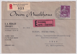 MiNr. 383 Schweiz 1941, 15. Jan. Historische Darstellungen - EXPRÈS Firmen R-Brief Odeon Musikhaus Von ZÜRICH Nach BERN - Cartas & Documentos