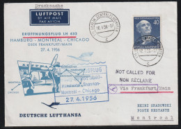 Eröffnungsflug LH 432 Mit MiNr. 128 Gestempelt, (1) BERLIN ZENTRALFLUGHAFEN C 18.4.56-17 über Frankfurt/Main, - Airmail