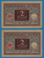 DEUTSCHES REICH LOT 2 X 2 MARK 01.03.1920 # 28.016028 + 29 P# 60 DARLEHENSKASSENSCHEIN - Amministrazione Del Debito