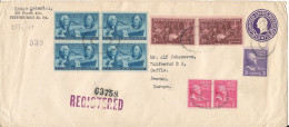 USA Registered Uprated Postal Stationery Cover Sent To Sweden New York 26-7-1947 With More Topic Stamps - 1941-60