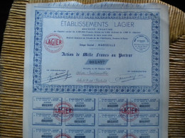 13 - MARSEILLE - ETS LAGIER -  Action 1000 Frs 1938 - Industrie