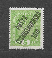 Czechoslovakia 1919. MNH ** Mi 41 Sc B2 Austrian Stamps Overprinted POSTA CESKOSLOVENSKA.Tschechoslowakei. C6 - Nuevos