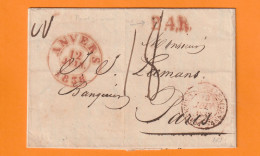 1838 - Lettre Pliée De ANVERS Vers PARIS, France - B4R - Entrée Par Valenciennes - Taxe 18 - Vandennest/Leemans - 1830-1849 (Unabhängiges Belgien)