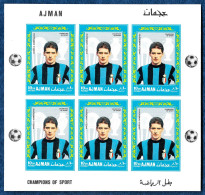 Ajman 1968 Football Soccer Calcio FC Inter Angelo Domenghini DELUXE Sheetlet Of 6 X IMPERF Mi. 304 B MNH** - Clubs Mythiques