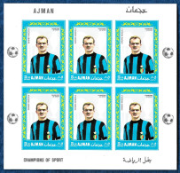 Ajman 1968 Football Soccer Calcio FC Inter Sandro Mazzola DELUXE Sheetlet Of 6 X IMPERF Mi. 303 B MNH** - Clubs Mythiques