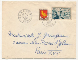 FRANCE - Env. Affr Composé 12F Florian + Blason Aunis, Obl "S.H.A.P.E Paris" 4/4/1955 - Storia Postale