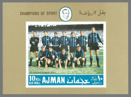 Ajman 1968 Football Soccer Calcio FC Inter IMPERF Block Mi 49 Mazzola Domenghini Suarez Burgnich Corso Facchetti MNH** - Clubs Mythiques