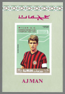 Ajman 1969 Gianni Rivera RED Overprint AC Milan Football Soccer European Champion IMPERF Block Mi. 144 B MNH** - Clubs Mythiques