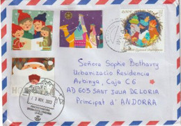 Merry Christmas 2023 From Greece , Letter New  2023 Christmas Sttamp, To Andorra,with Local Illustrated Arrival Postmark - Covers & Documents