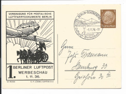 DR PP 122 C 32 - 02 - 3 Pf Hindenburg Med. 1. Berliner Luftpost-Werbeschau M. Bl. Sonderstempel Adressiert - Privat-Ganzsachen