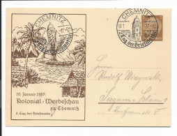 DR PP 122 C 44 - 3 Pf Hindenburg Med. Chemnitz, Kolonial-Werbeschau M. Bl. Sonderstempel  2.Tag D. Bfm Adressiert - Private Postwaardestukken