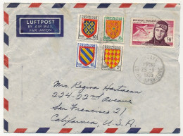 FRANCE - Env. Affr. Composé 50F Maryse Bastié + Blasons - Obl Bouaye Loire Inf. 1955 - Pour USA - Storia Postale