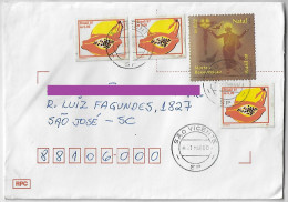 Brazil 2000 Cover From São Vicente To São José 4 Stamp Christmas Death Resurrection Papaya Fruit Micro-perforated - Briefe U. Dokumente